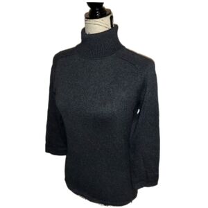 NWOT PREVIEW CASHMERE TURTLE NECK SWEATER SILK GRAY 3/4 SLEEVES STRETCH SZ M